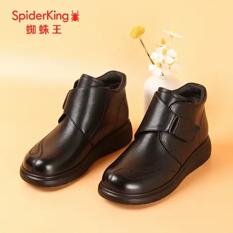 SPIDER KING/蜘蛛王老人靴女真皮2024冬商场新款魔术贴加绒棉鞋厚图片