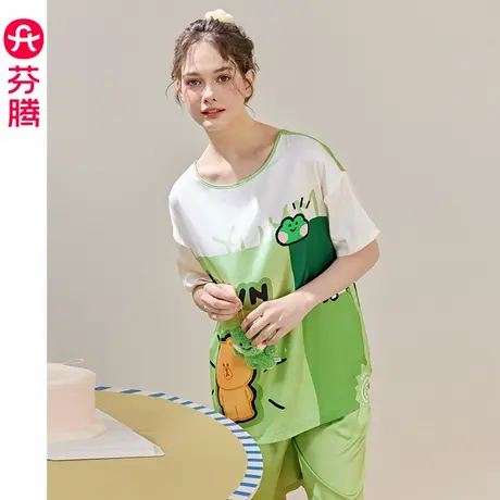 芬腾睡衣女款夏季薄款冰丝短袖布朗熊套装女士可爱休闲大码家居服商品大图