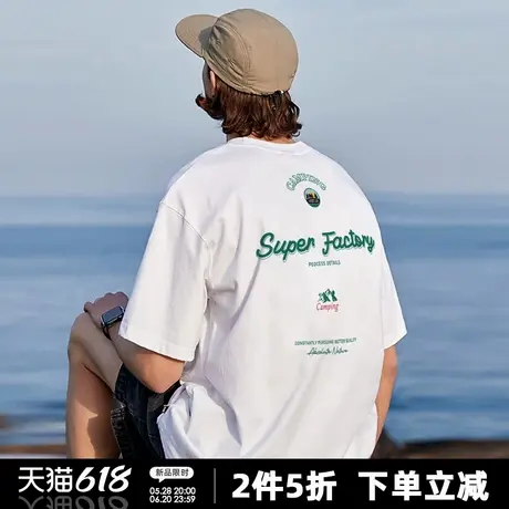 夏季新款户外露营风短袖t恤男潮牌野营设计感休闲圆领纯棉上衣商品大图