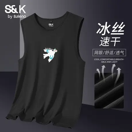 班尼路S&K系列青少年运动速干背心男2025新款夏季冰丝网眼无袖t恤图片