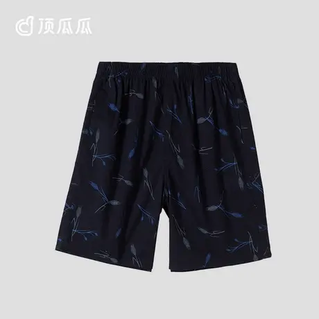 顶瓜瓜家居裤男夏季款100%棉藏青印花大麦花纹系列男士中裤家居裤商品大图