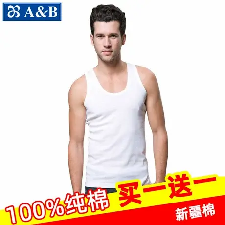 AB背心男士夏季内衣中老年人纯棉套头背心爸爸大码宽松全棉透气薄商品大图