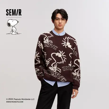 [商场同款]森马史努比系列毛衫男2024冬季新款撞色提花针织衫情侣图片