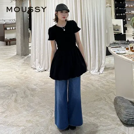 MOUSSY 2025甜美可爱荷叶边袖口抽褶收腰短款连衣裙010IS233-9661图片