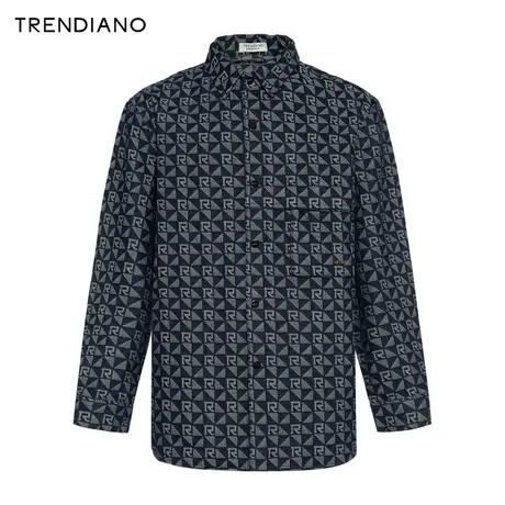 TRENDIANO官方复古字母提花宽松牛仔衬衫外套2023新款冬季商品大图