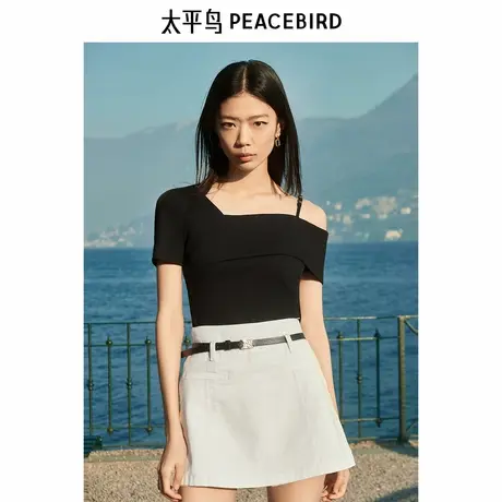 【商场同款】太平鸟女装2024年夏季新款露肩针织衫A1CNE2636商品大图