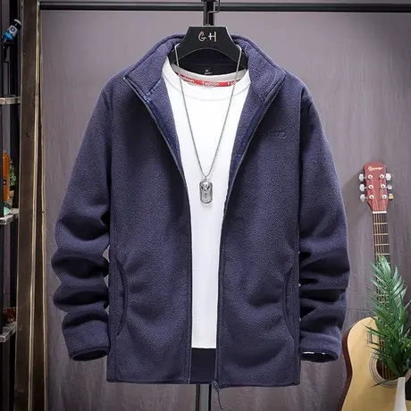 秋冬季抓绒外套男青年摇粒绒开衫夹克男装休闲帅气立领男生上衣潮商品大图