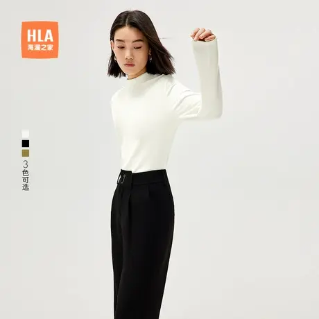 HLA/海澜之家柔软长袖T恤2025秋季新款时尚半高领慵懒打底衫女装商品大图