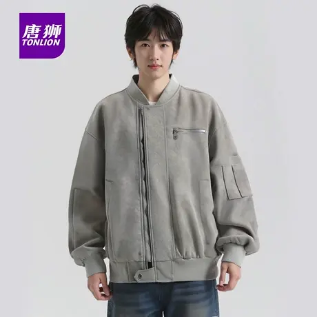 唐狮秋冬季新款男士飞行水洗pu皮夹克棒球领潮牌皮衣外套上衣服AP商品大图
