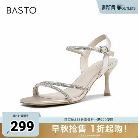 百思图2025夏新款商场同款一字带凉鞋时尚潮流细高跟女鞋E5063BL5商品大图