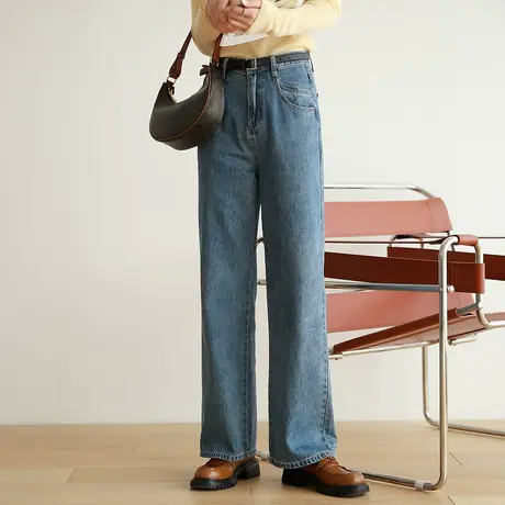 嘉茱莉裤子女2022新款秋冬高腰显瘦阔腿裤洋气宽松直筒裤牛仔裤女商品大图