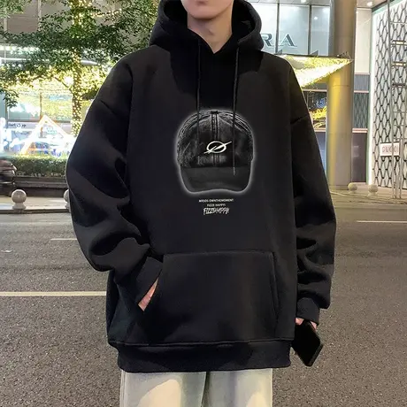 连帽卫衣男春秋季2025新款高街重磅纯棉休闲帽衫大码宽松外套上衣商品大图