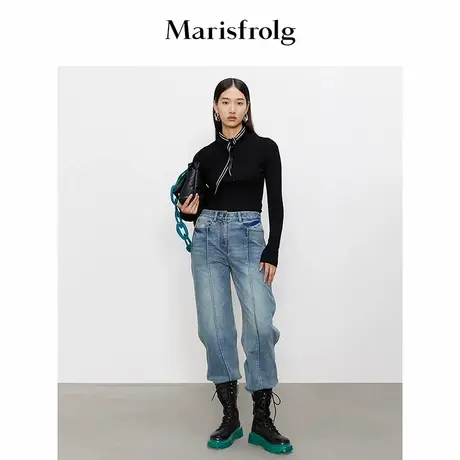 【精简美学】Marisfrolg玛丝菲尔冬季新款黑色套头绵羊毛针织衫商品大图