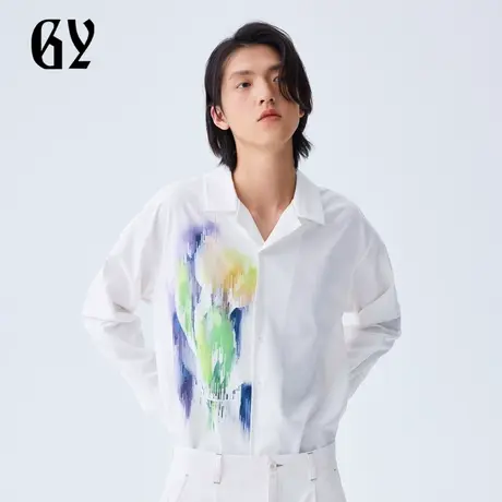 雅戈尔奥莱 GY男装夏季数码满印花吸湿透气男士长袖衬衫图片