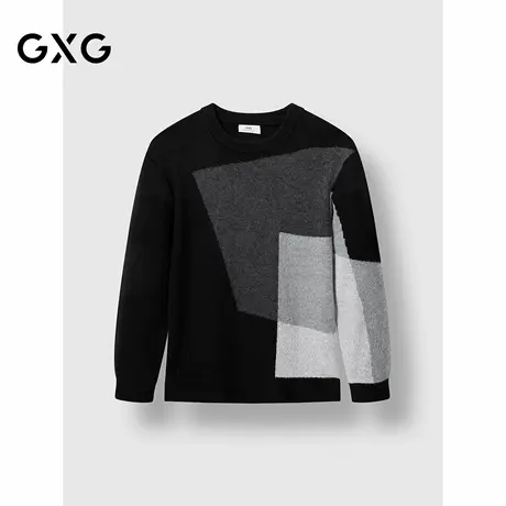 GXG男装 格纹撞色拼接毛衣休闲套头针织衫简约上衣 2024冬季品图片