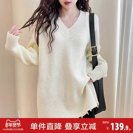 唐狮2026秋冬毛衣女套头v领下摆设计宽松时尚慵懒风时尚百搭图片