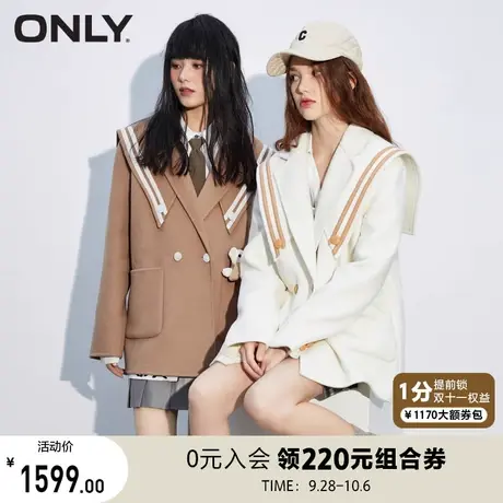 【买5免1】ONLY奥莱秋季新款时尚休闲显瘦海军领短款毛呢大衣女商品大图