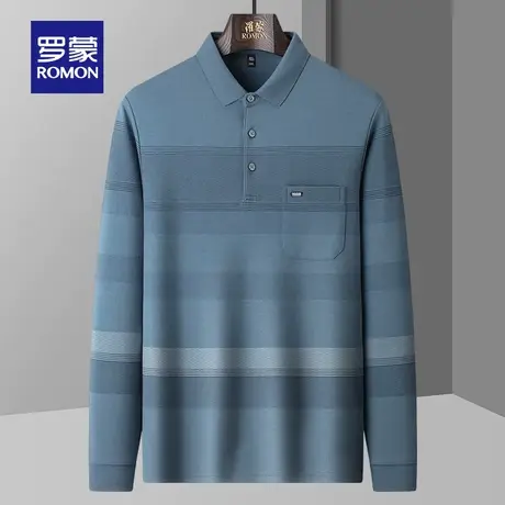 罗蒙男士休闲长袖POLO衫2023秋季新款中老年爸爸装商务条纹T恤衫商品大图