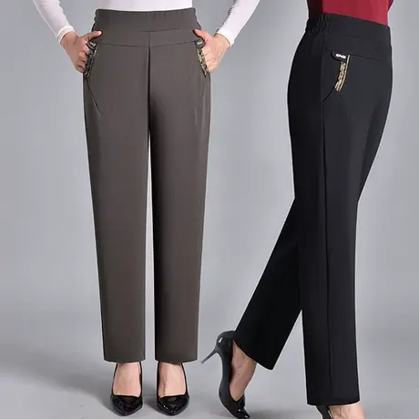 妈妈裤子秋冬直筒女长裤子加绒中老年休闲裤棉宽松奶奶松紧腰女裤图片