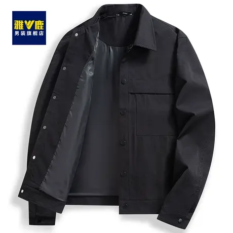 雅鹿夹克男短款2023春秋新款时尚休闲翻领上衣中青年纯色宽松外套商品大图