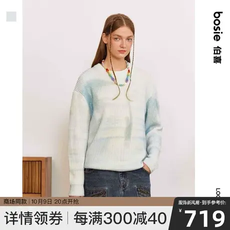 【商场同款】【宇宙废狗】bosie2023冬季新款套头毛衫男情侣满印商品大图