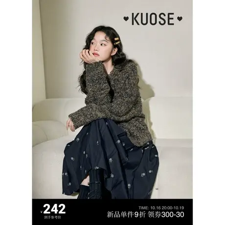 阔色圆领套头毛衣2023秋冬季新款女宽松加厚针织衫打底上衣商品大图