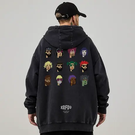 重磅美式复古嘻哈加肥加大码卫衣男连帽纯棉水洗做旧高街加绒秋冬商品大图