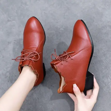 全牛皮真皮短靴大码女靴41一43秋季女士靴子2023新款洋气时尚单靴商品大图