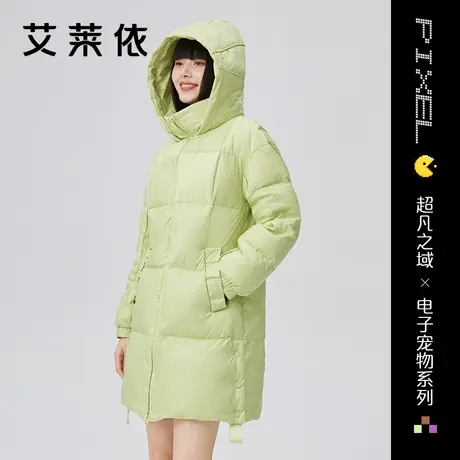 艾莱依立体拼接羽绒服女新款中长款连帽趣味减龄秋冬季外套商品大图
