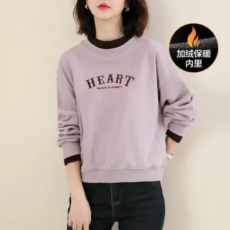 【11月16日8折上新】设计感假两件圆领刺绣卫衣宽松百搭加绒上衣图片