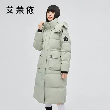 [直播]艾莱依冬季新款过膝长款羽绒服女时尚户外立领保暖鸭绒外套商品大图