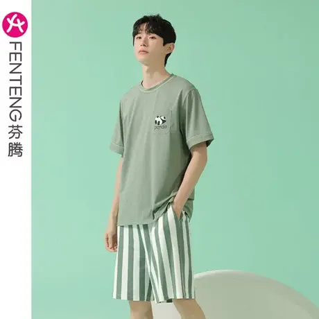 芬腾【抗菌防螨】睡衣男纯棉夏季短袖短裤圆领男士大码家居服套装图片