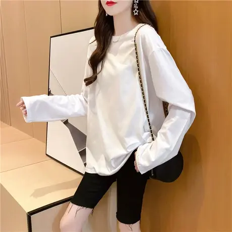 ins超火长袖T恤女装春秋纯色内搭打底衫韩版潮学生外穿宽松上衣服图片