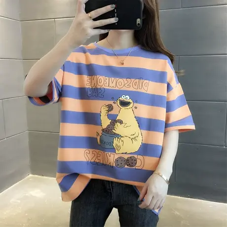 韩版夏装短袖芝麻街T恤打底衫女装2023年新款潮春装夏季宽松上衣图片