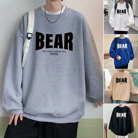 2023秋冬季新款灰色卫衣男潮牌美式复古vintage设计感字母印花ins商品大图