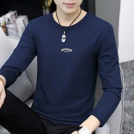 莫代尔长袖t恤男装秋季小衫潮牌潮流内搭打底衫圆领体恤薄款秋衣商品大图