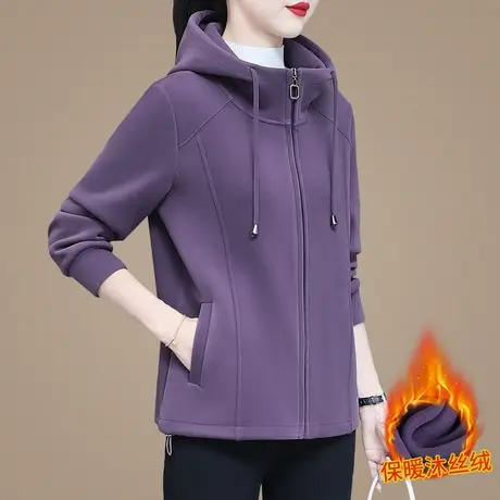 休闲女士加绒加厚卫衣外套女2023年秋冬新款时尚百搭连帽上衣开衫商品大图