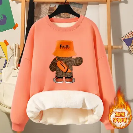 2023新款秋冬季加绒圆领卫衣女时尚简约百搭加厚学生外穿韩系上衣图片