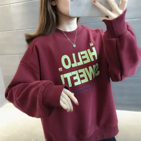 韩版休闲2023年长袖套头加绒加厚圆领字母秋冬学院风卫衣百搭宽松图片