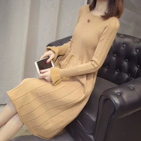 仿水貂绒毛衣裙网红针织衫打底连衣裙中长款套头毛衣秋冬新款商品大图