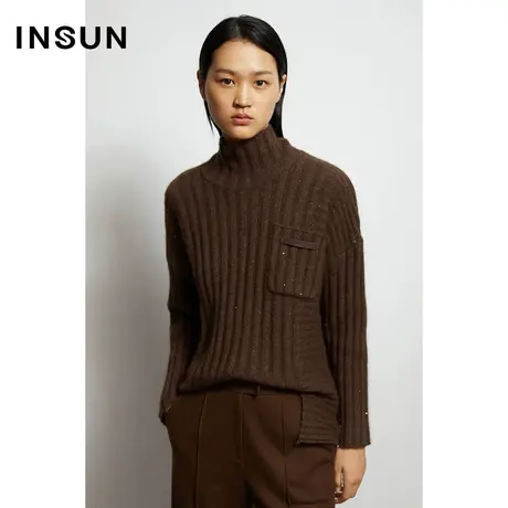 INSUN恩裳秋季复古高领羊毛毛针织衫毛衣商品大图