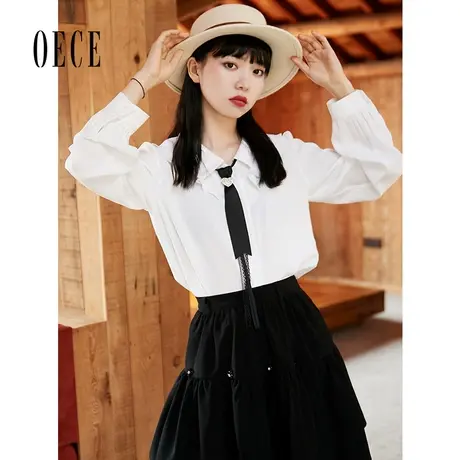 Oece复古帅气衬衫春秋季新款女气质设计感长袖上衣衬衣商品大图