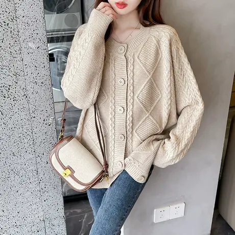 春季2024新款菱形针织毛衣开衫外套女外穿高级感长袖春秋麻花上衣图片