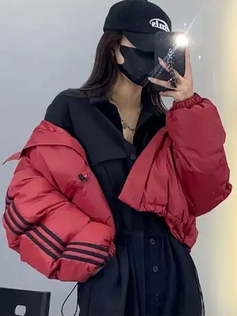 2023冬季新款三条杠百搭休闲羽绒棉服女加厚保暖立领短款外套潮款商品大图