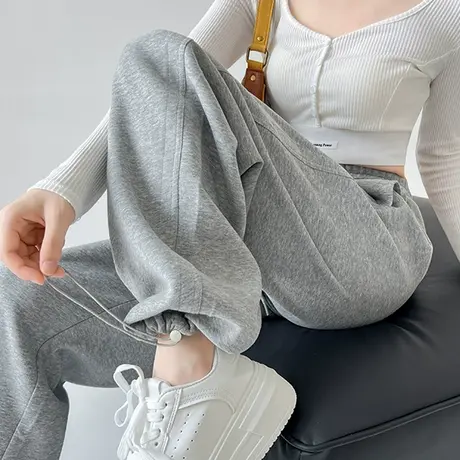 灰色阔腿裤女春秋2024新款高腰垂感显瘦休闲窄版小个子直筒卫裤子图片