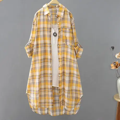 2024夏季新款格子防晒衬衫女中长款宽松户外防晒外套开衫薄款衬衣图片