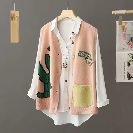 毛衣马甲背心针织开衫2024新款春秋外穿V领无袖坎肩外套宽松上衣图片