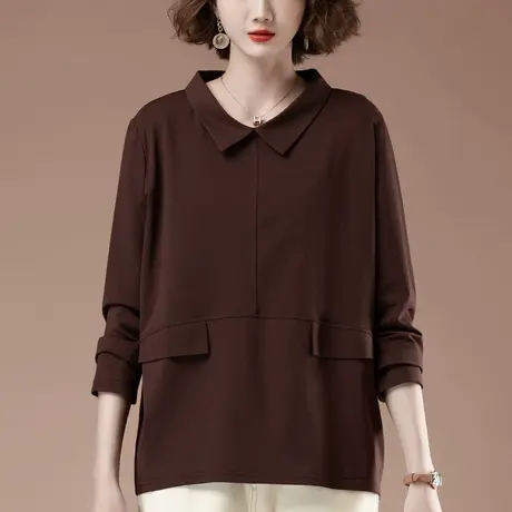 中年妈妈长袖t恤春秋新款加肥加大码女装上衣宽松纯棉显瘦打底衫商品大图