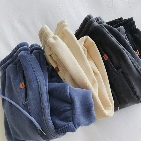 加绒加厚裤子女秋冬宽松卫裤直筒显瘦百搭哈伦运动束脚长裤潮ins图片