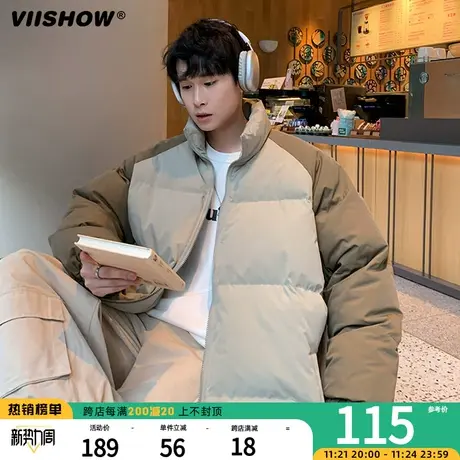 VIISHOW撞色插肩袖棉衣外套男冬季加厚棉袄美式立领潮牌宽松棉服商品大图